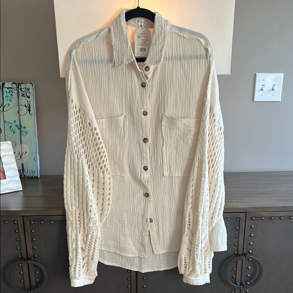 POL Cream Button-Up Top
